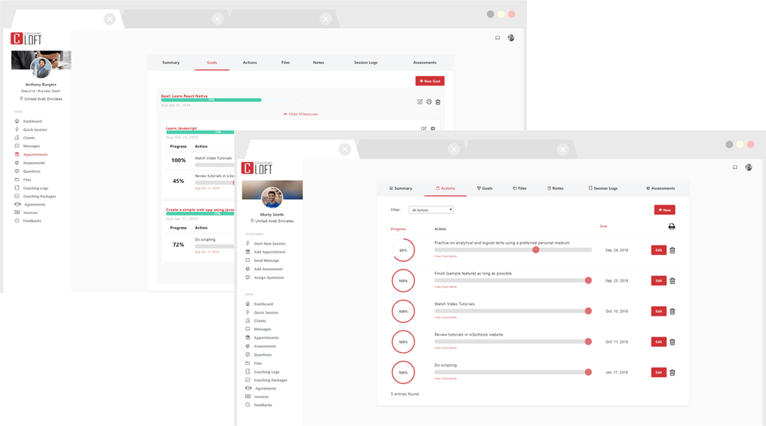 Client action tracking